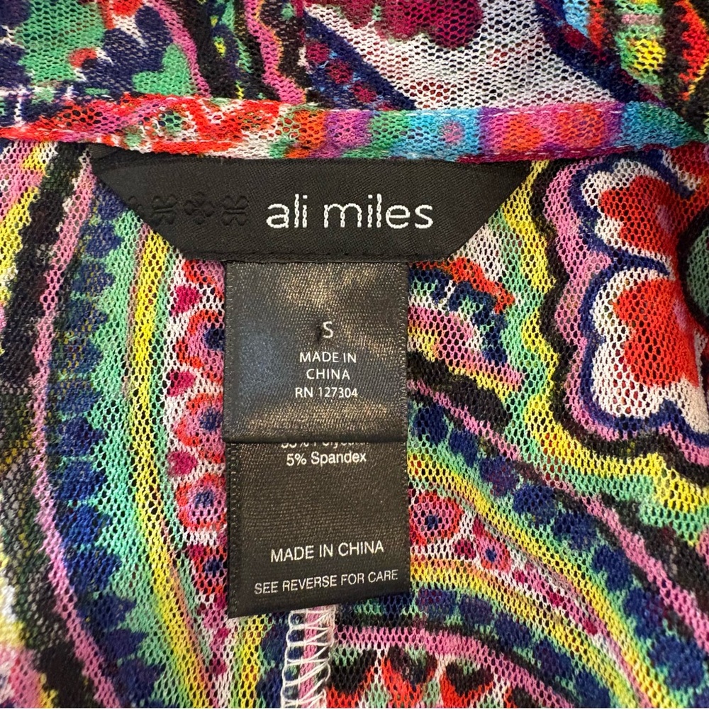 Ali Miles Sz S Multi Color Paisley Mesh Open Front Sheer Cardigan Layering Top - Picture 7 of 11